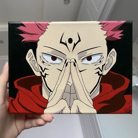 Ryomen Sukuna from Jujutsu Kaisen Anime Sukuna, Painting Mini Canvas, Sukuna Anime, Anime Canvas Painting, Jujutsu Kaisen Art, Anime Painting, Hippie Painting, Jujutsu Kaisen Anime, Cute Canvas Paintings