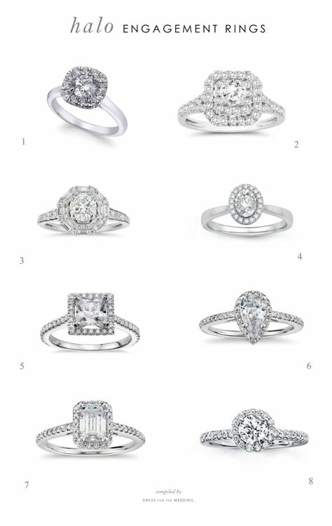 Halo settings for engagement rings. One stylish way to say,"Will you marry me?” is with a pretty halo engagement ring! #ring #engagement Wedding Halo Ring With Vs Clarity, 14k Gold Halo Design Ring For Proposal, Diamond Halo Ring With Vs Clarity For Promise, Classic Halo Ring For Proposal, Timeless Halo Ring For Proposal, Gorgeous Wedding Rings, Latest Jewellery Trends, Engagement Ring Inspiration, Wedding Accessories Jewelry