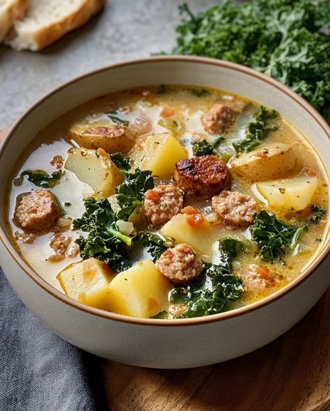 Sausage, Potato, and Kale Soup - Luna Recipe Italian Sausage And Kale Recipes, Soup With Chicken Sausage, Kale Potato Sausage Soup, Italian Potato Soup, Sausage Kale Potato Soup, Kale And Sausage Soup, Kale Sausage Soup, Potato Sausage Soup, Sausage Potato Kale Soup