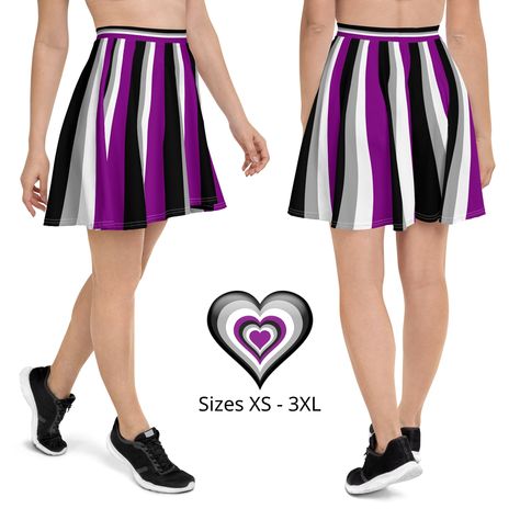 Asexual Pride Flag Women's Skater Skirt, Ace Pride Flare Circle Skirt, Striped Skater Skirt, Sizes XS-3XL, Pride Month, Pride Clothes, LGBTQ by HeavenlyHaloWear on Etsy Pride Clothes, Ace Pride, Pride Flag Colors, Flag Outfit, Asexual Pride, Pride Outfit, Pride Flag, Pride Month, Circle Skirt