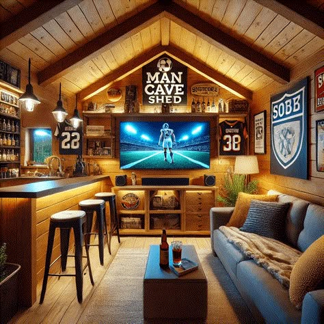 When you envision the perfect man cave shed ideas, you might imagine a sanctuary tailored to your tastes, hobbies, and needs. In 2024, creating your ultimate man cave shed involves a blend of creativity, practicality, and a touch of your unique style. Whether you’re looking to build a retreat for relaxation, a workshop for your projects, or a space to host friends, these man cave shed ideas will guide you every step of the way. Man cave shed ideas can transform any ordinary shed into an ... Man Cave Workshop Ideas, Shed Lounge Ideas, Outdoor Man Cave Ideas Backyards, Shed Game Room Ideas, Workshop Shed Ideas, Man Cave Shop Ideas, He Shed Ideas Man Cave, Simple Man Cave Ideas, Man Cave Ideas Small Room