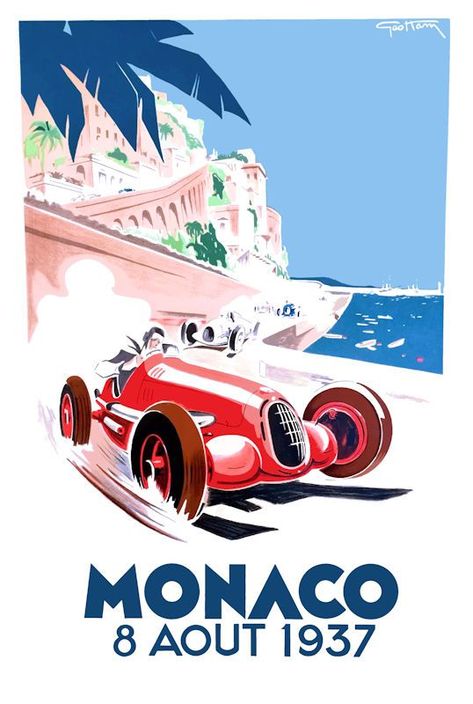 Monaco Poster, Monaco Grand Prix Posters, Art Deco Car, Grand Prix Posters, Retro Auto, Grand Prix Racing, Retro Metal Signs, Racing Posters, Monaco Grand Prix