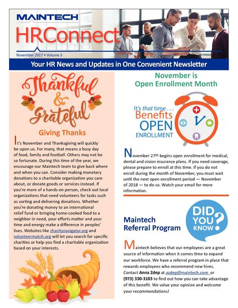 Maintech Hr Newsletter 112017 V3 0 now on Hr Newsletter Ideas, Monthly Newsletter Ideas, Team Newsletter Ideas, Employee Newsletter Ideas, Work Newsletter Ideas, Hr Newsletter, Hr Ideas, Newsletter Templates Word, Newsletter Design Layout