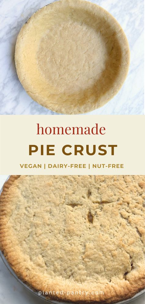 Use this easy vegan pie crust recipe for anything from pot pies to apple pie. This easy pie crust comes together with only four simple ingredients. Easy Vegan Pie Recipes, Pie Crust Without Butter, Vegan Apple Pie Crust, Easy Vegan Pie, Dairy Free Pie Crust, Vegan Pie Crust Recipe, Apple Pie Crust, Vegan Pies Recipes, Vegan Pies