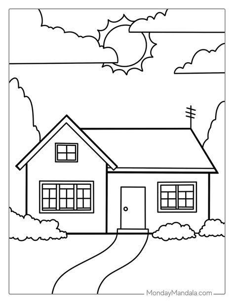 40 House Coloring Pages (Free PDF Printables) Home Pictures Drawing, Christmas Village Drawing Easy, Drawing Sheets Free Printable, Family Coloring Pages Free Printable, Real Estate Coloring Pages, Preschool Coloring Pages Printables, House Templates Free Printable, Home Drawing For Kids, House Colouring Pages Free Printable