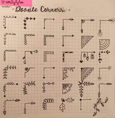 Notebook Corner Doodles, Corner Page Doodles, Corner Paper Doodles, Scrapbook Corner Design, Revision Book Cover Ideas, Assignment Notes Ideas, Corner Doodle Ideas, Cute Corner Doodles, Corner Drawings Doodles