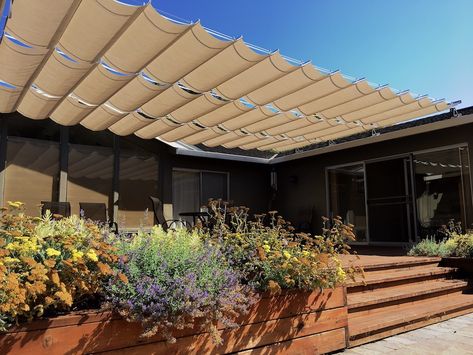 Pergola Cover, Solar Screen, Deck Shade, Canvas Awnings, Carport Patio, Retractable Shade, Shade Ideas, Canvas Canopy, Fabric Awning