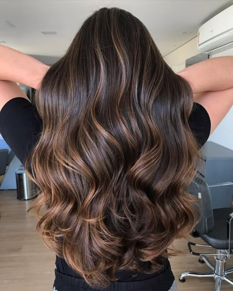 Balyage Long Hair, Partial Balayage, Balayage Long Hair, Black Hair Balayage, Brown Hair Inspo, Brunette Hair With Highlights, Black Hair With Highlights, Balayage Hair Dark, Hair With Highlights