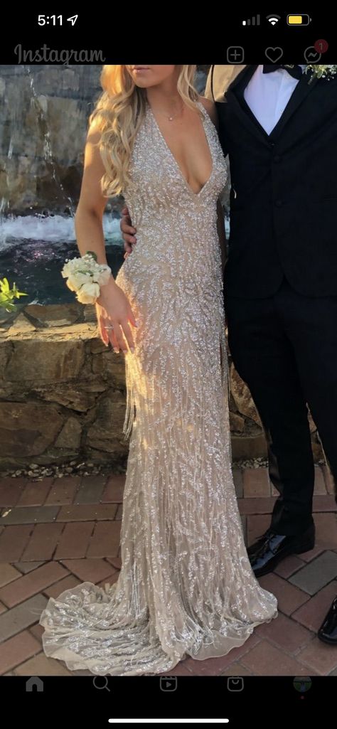 Glitterati Prom Dresses, Champagne Gold Formal Dresses, Champagne Debs Dress, White Beaded Prom Dress, Neutral Color Prom Dresses, Cream Sparkly Prom Dress, Champagne Sparkly Dress, Prom Dresses Beaded, Prom Dress Inspiration Gold