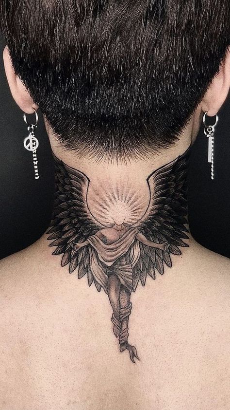 Back Of Neck Tattoo Men, Full Neck Tattoos, Nape Tattoo, Best Neck Tattoos, Throat Tattoo, Neck Tattoos Women, Back Of Neck Tattoo, Muster Tattoos, Neck Tattoo For Guys