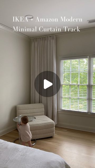 Sarah Wisted on Instagram: "Modern Minimal Curtain Track —— IKEA + Amazon  All links — in my “home” highlight   A full YouTube video with links and installation on my YouTube channel: https://youtu.be/a8hezFJ3uUQ  Curtains - ChadMade via @amazonhome Track - @ikeausa VIDGA  Disclaimer: The curtains are a bit too short for this space. I plan to let the hem out a bit to reach the floor." Curtain Track Ikea, Curtain Track Ideas, Track Curtains Ceiling, Vidga Ikea Curtains, Ikea Curtains Living Room, Ikea Vidga Curtain Track, Floor To Ceiling Curtains Living Room, Vidga Ikea, Sarah Wisted