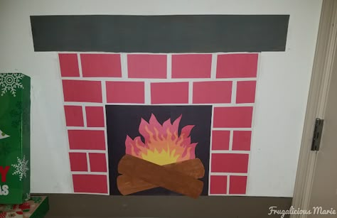 I made my own fireplace and it only cost me a dollar! - Frugalicous Marie Christmas Bulletin Boards, Classroom Christmas Decorations, Christmas Art For Kids, Fireplace Art, Christmas Bulletin, Classroom Christmas, Christmas Fireplace Decor, Door Decorations Classroom, Diy Classroom