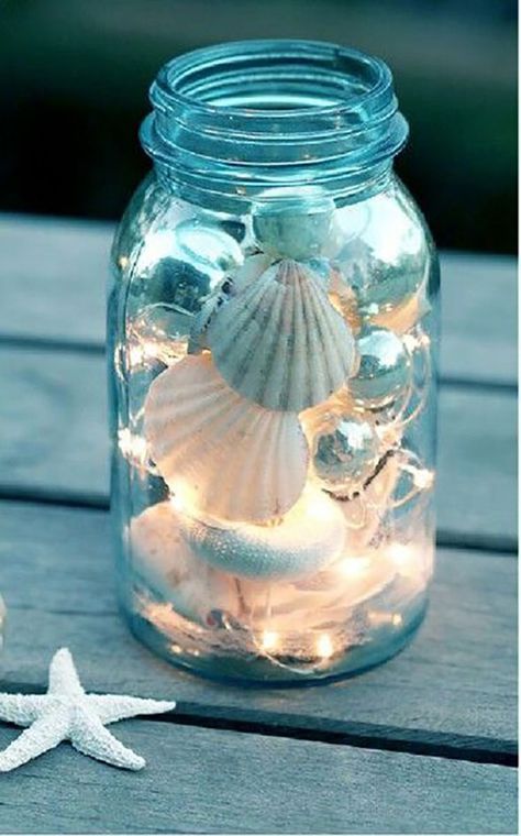 Mason Jar Cozy, Beach Room Decor, Cottagecore Kitchen, Deco Marine, Art Coquillage, Beach Bathroom Decor, Beach Room, Dekor Diy, Shell Crafts Diy