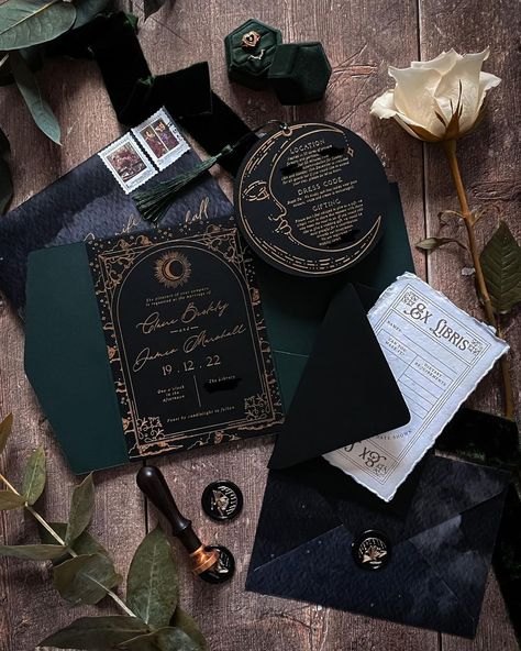 Oh Blythe Design | Wedding & Event Stationery (@ohblythedesign) • Instagram photos and videos Dark Academia Wedding, Dark Wedding Invitations, Moody Wedding Invitations, Elaborate Wedding, Starry Night Wedding, Bespoke Wedding Stationery, Celestial Wedding, Goth Wedding, Dark Wedding