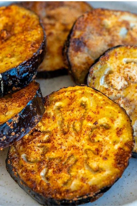 Air Fryer Eggplant (The BEST way to eat eggplant!) - Earth Blokes Eggplant On Blackstone, Healthy Egg Plant Meals, How To Cook Egg Plant Recipes, Ways To Use Eggplant, Sliced Eggplant Recipes, Eggplant In Airfryer, Ways To Make Eggplant, Aubergine Recipe Air Fryer, Fried Eggplant Recipes Air Fryer