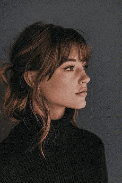 52 Subtle Trendsetting Bangs - Project Hairstyles 60s Bangs Hairstyles, Mid Length Bangs Haircut, Fringe Haircut With Glasses, Midlength Haircuts French, Haley Bennett Hair, Kristen Bell Bangs, Fringe Hairstyles Long Face, Long Hair With Feathered Bangs, Tips For Growing Out Bangs