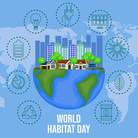 World Habitat Day, Planning Day, Town Planning, Clipart Design, Design Image, Building Design, Habitat, Premium Vector, Clip Art