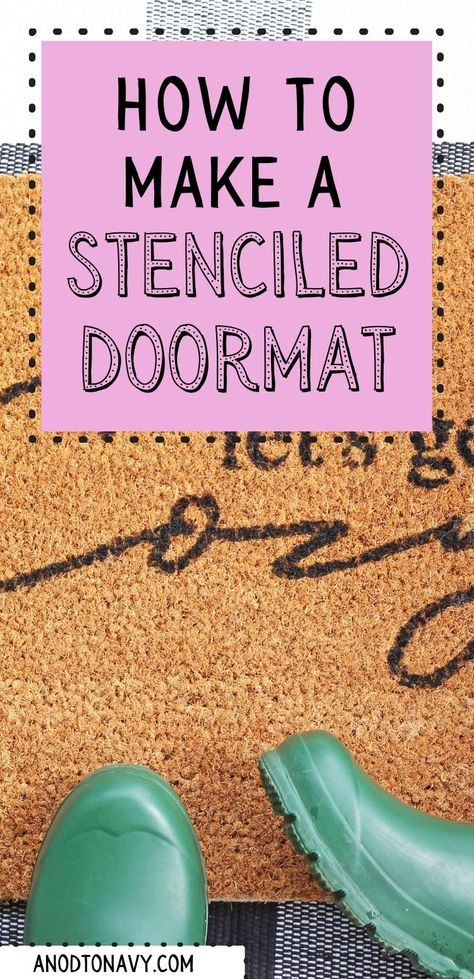 Diy Front Door Mat Cricut, Customized Door Mat Ideas, Doormat Craft Ideas, How To Paint A Rug Porch, Diy Doormat Without Cricut, How To Make Coir Doormat, How To Diy Doormat, How To Paint Rugs Diy, Stencil Projects Craft Ideas