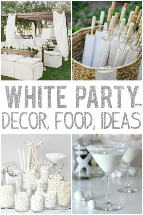 Need a party idea? Looking to host a white party theme event? We have all the White Party Ideas to get you celebrating. From White Party Decor, White Party Foods, and White Party Outfits, take a look at these resources to get your starting. #FrugalCouponLiving #whiteparty #partydecor #partyideas #whitepartyidea #whitepartyoutfits #whitepartytheme #whitepartydecor #whitepartydecorations #decorations #partydecorations #summerparty #rage #rager All White Party Outside, All White Wedding Shower Ideas, Hamptons White Party Theme, All White 40th Birthday Party Ideas, White Out Party Theme, Festa All White, White Themed Food, Diner En Blanc Food Ideas, White Party Decorations Birthday