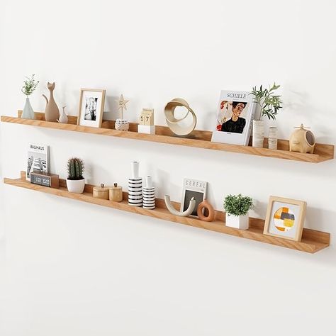 Amazon.com: Axeman Oak Floating Shelves 71 Inch Picture Ledge Shelf Set of 2, Solid Wood Shelves with Lip for Wall Decor Storage Bedroom Living Room Bathroom Kitchen, Natural Oak : Home & Kitchen Shelves With Lip, Picture Ledge Shelves, Ledge Shelves, Picture Ledge Shelf, Kitchen Natural, Oak Floating Shelves, Ledge Shelf, Wall Decor Storage, Storage Bedroom