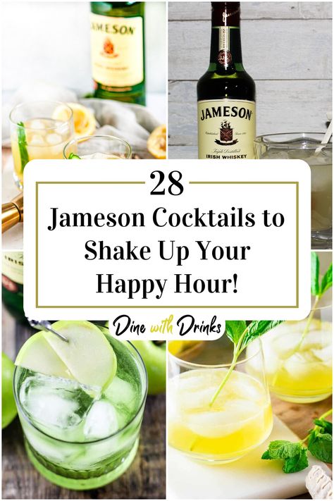 Collage of 4 jameson cocktails. Jamison Cocktail Recipes, Jameson Cocktails Recipe, Jameson Drinks Cocktails, Jameson Whiskey Cocktails, Jameson Black Barrel Cocktails, Jameson Cocktails Easy, Jameson Orange Drinks, Jameson Drinks Recipes, Jameson Mixed Drinks