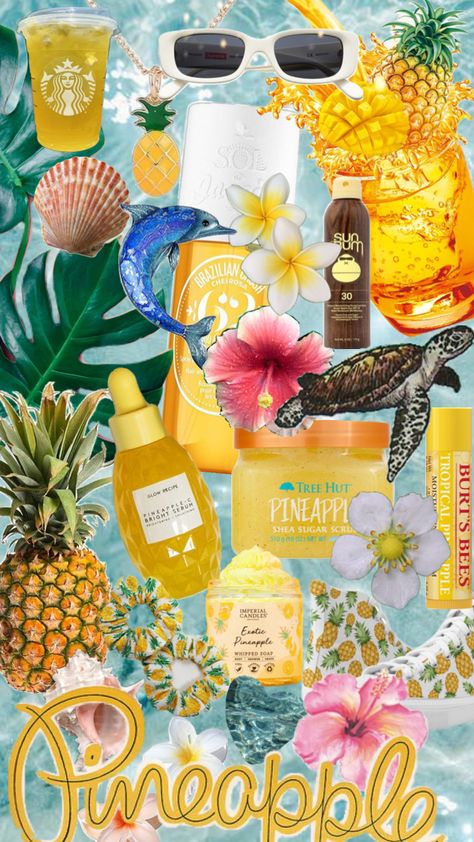 Tropical Yellow Aesthetic, Pineapple Girl Aesthetic, Tropical Mood Board, Pineapple Aesthetic, Preppy Yellow, Pineapple Girl, Pineapple Whip, Cracked Wallpaper, Pineapple Wallpaper