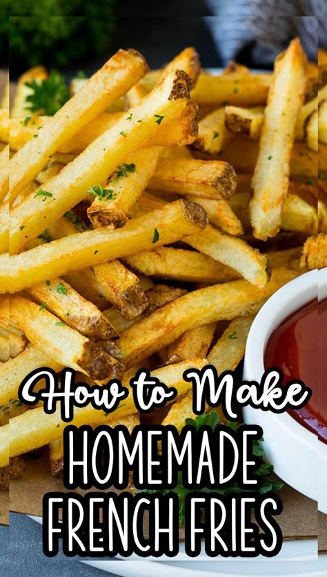 These homemade french fries are potatoes that are cut into sticks and deep fried until golden brown, then sprinkled with seasonings. Penn Station Fries, Homemade Fried French Fries, Diy French Fries, Double Fried French Fries, Wedges Potato, French Fries At Home, Baked French Fries, Perfect French Fries, Best French Fries