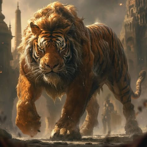 Giant Tiger Fantasy Art, Tiger Monster, Fantasy Tiger, Confusing Photos, Most Dangerous Animals, Animal Hybrid, Giant Tiger, Sabertooth Tiger, Fire Tiger