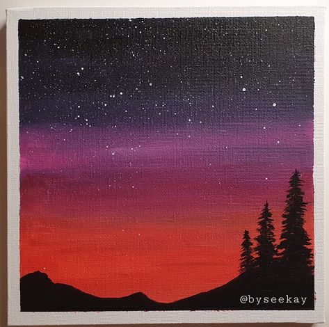 Sunset Scenery Painting Easy, Sunset To Night Sky Painting, Sunset Art Ideas, Easy Acrylic Painting Step By Step, How To Paint Sunset Easy, Simple Acrylic Paintings Sunset, Sun Set Painting Acrylic, Dark Sunset Painting, Sunset Painting Easy Step By Step