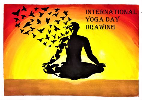 Drawing on International Yoga Day. A man sitting in meditation pose and developing his inner peace drawing using poster colours. Poster On Yoga, Yoga Day Posters Drawing, Yoga Poster Drawing, International Yoga Day Poster, Paris Art Painting, Poster Drawing Ideas, Wall Pepar, Importance Of Yoga, Peace Sign Wall Art