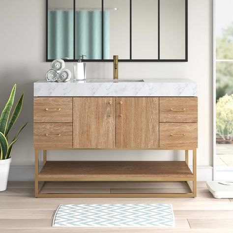 Wade Logan® Annice 48" Single Bathroom Vanity Set | Wayfair 48 Inch Bathroom Vanity, Cultured Marble Vanity Top, Marble Vanity Tops, Cultured Marble, Acrylic Bathtub, Double Bathroom Vanity, Bathroom Sink Vanity, Bathroom Renos, Bathroom Vanity Set