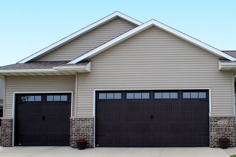 Rinnovo Garage, Black Garage Door, Black Garage Doors, Double Garage Door, Garage Insulation, Black Garage, Tan House, Garage Door Windows, Garage Door Company