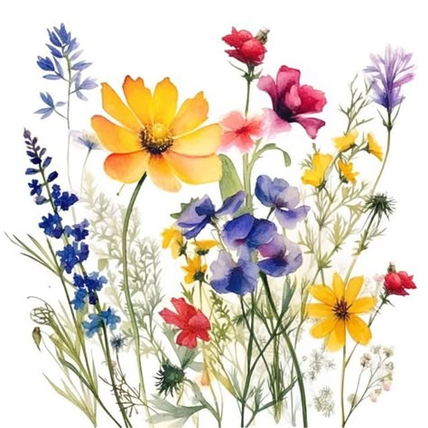 Watercolour Wildflowers, Wild Flower Painting, Wildflowers Watercolor, Printable Painting, Wildflower Paintings, Watercolor Wildflowers, Watercolor Paintings For Beginners, 강아지 그림, Watercolor Projects