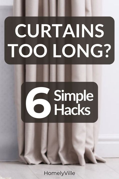 Are your curtains too long? There are plenty of ways to shorten them to a suitable length. You don’t even need to trim them or use the sewing machine. Follow our simple hacks to alter your curtains without breaking a sweat! Curtains Too Long, Lengthen Curtains, Curtains Without Drilling, Long Window Curtains, Creative Window Treatments, Curtains Without Sewing, Curtain Alternatives, Extra Long Curtains, Homemade Curtains