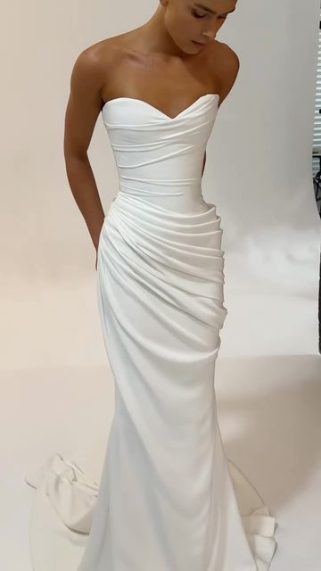 Adorn Bridal Nashville, Sweetheart Neckline Wedding Gown, Evening Wedding Dress Brides, Strapless Draped Wedding Dress, Ruched Wedding Dress A Line, Timeless Beach Wedding Dress, Wedding Dress With Draping, Wedding Dress Strapless Simple, Draped Neckline Wedding Dress