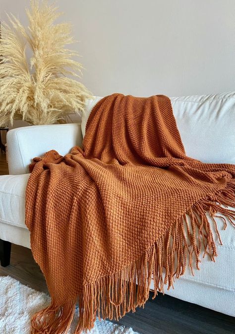 Burnt Orange Throw Blanket, Orange Throw Blanket, Burnt Orange Throw, Simple Bed Designs, Orange Blanket, Fall Throw Blanket, Fringe Throw Blanket, Boho Throw Blanket, Bedroom Blanket