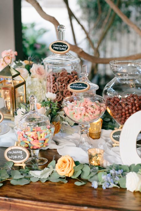 Candy Table For Wedding Reception, Candy Bar Table Wedding, Treat Table For Wedding, Dessert Stations Wedding, Candy At Wedding, Wedding Sweetie Table Ideas, Wedding Sweetie Table, Treat Table Ideas Wedding, Candy Bar At Wedding Reception