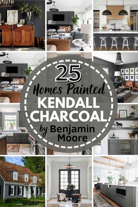 ALL ABOUT Benjamin Moore Kendall Charcoal HC-166, one of Ben Moore's most popular moody, dramatic shades of gray. Is it right for YOU? This color study will help you decide! #kendallcharcoal #benjaminmoore #kendallcharcoalbenjaminmoore #bestgraypaint #kendallcharcoalpaint #benmoore #benmoorekendallcharcoal #kendallcharcoalkitchen #kendallcharcoalcabinets #kendallcharcoalexterior #kendallcharcoalwall #kendallcharcoalbedroom #kendallcharcoallivingroom #kendallcharcoaldoor #kendallcharcoalbathroom Kendall Charcoal Benjamin Moore Living Room, Benjamin Moore Charcoal Slate Exterior, Kendall Charcoal Basement, Charcoal Gray Dining Room, Kendall Gray Benjamin Moore Exterior, Kendall Charcoal Bathroom Walls, Kendall Charcoal Benjamin Moore Bathroom, Kendall Charcoal Fireplace Wall, Kendall Charcoal Benjamin Moore Exterior Color Schemes