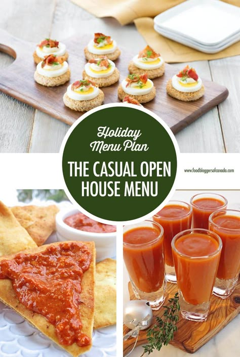 Holiday Entertaining: The Casual Open House Menu Plan | Food Bloggers of Canada  Hosting a casual open house or afternoon mingle this holiday season calls for easy food that can be made in big batches that are full of flavour!  Make your holiday entertaining easy with our casual open house menu plan.   #sponsored #openhouse #menuplan #christmasentertaining #holidayentertaining #foodbloggersofcanada via @fbcanada Open House Finger Food Ideas, Christmas Eve Open House Ideas, Holiday Open House Menu Ideas, Christmas Open House Menu Ideas, Food For Open House Party, Open House Menu Ideas Food, Christmas Eve Open House Food, Open House Food Ideas Simple, Holiday Open House Food Ideas