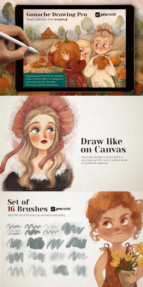 Gouache Drawing Pro for Procreate Gouache Brushes Procreate, Procreate Book Illustration, Procreate Stencils, Procreate Drawing Tutorials, Procreate Projects, Coding Notes, 2023 Graphic Design, Free Brushes For Procreate, Drawing Pro