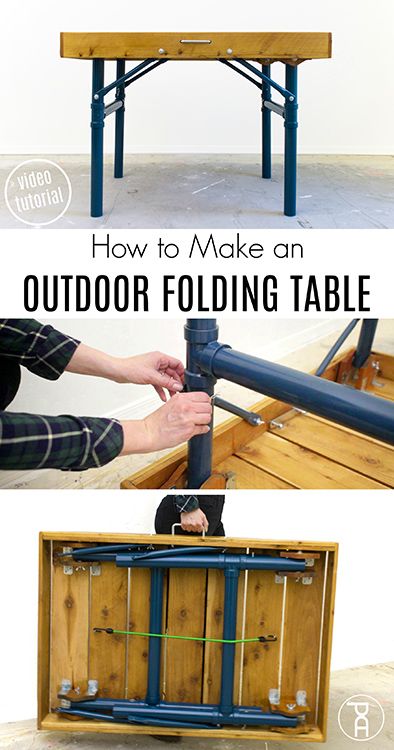 How to build an outdoor folding table from inexpensive cedar pickets, and lightweight PVC pipe in this easy to follow video tutorial and building plans. Pipe Furniture Diy, Garden Diy Furniture, Woods Ideas, Creative Office Design, Porch Table, Pvc Pipe Projects, Outdoor Folding Table, Pvc Projects, Diy Videos Tutorials