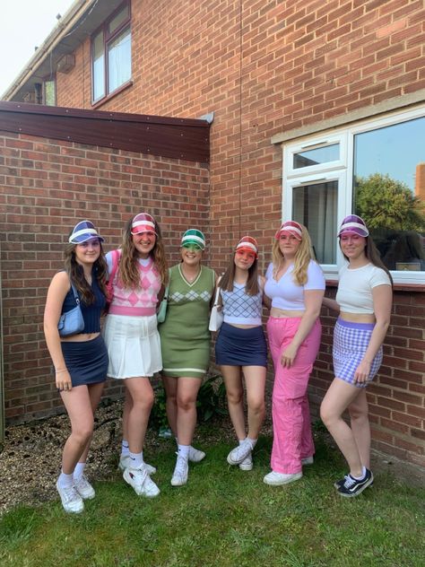 Golf Fancy Dress Woman, Golf Themed Bachelorette Party Outfit, Golf Bachelorette Outfits, Caddy Shack Theme Party Outfits, Golf Party Costume, Golf Party Outfit Women, Pub Golf Outfit Women, Golf Theme Outfit, Golf Themed Bachelorette Party