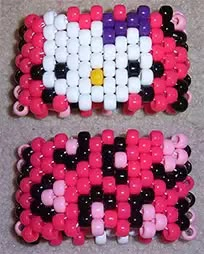 Crumpet's Kandi Patterns for Kandi Cuffs - Kandi Tutorials - Hello Kitty Cuff Tutorial - How To Make A Hello Kitty Cuff Hello Kitty Kandi Cuff, Hello Kitty Kandi Pattern, Kandi Patterns With Numbers, Domo Kandi, Kandi Cuff Patterns With Numbers, X Base Cuff, Hello Kitty Kandi, Cuff Tutorial, Pulseras Kandi