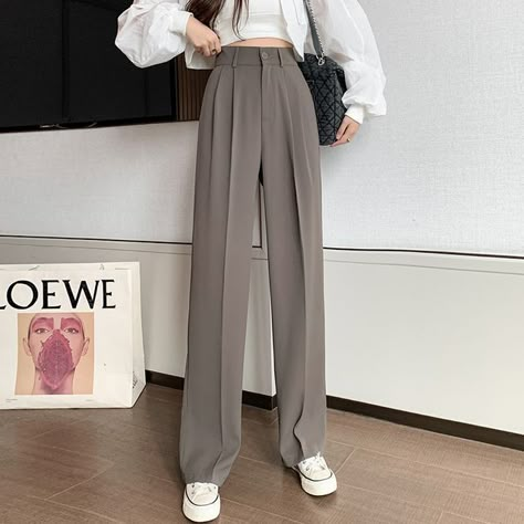 Indiclofie - High-Waist Wide-Leg Dress Pants Suit Pants Women, Formal Pants Women, Pants Women Casual, Korean Pants, Ol Fashion, Wide Leg Pants Women, Wide Leg Pants Outfit, Slim Straight Pants, Leg Pants Outfit