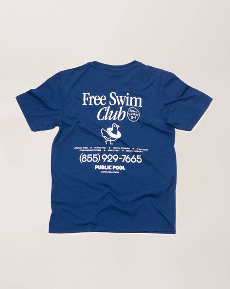 Free Swim Club Tee — Cobalt – Public Pool Swim Club Logo, Free Swim Club, Modern T Shirt Design, Simple Tshirt Design, Simple Shirt Design, School Merch, Club Tshirts, Club Merch, Public Pool