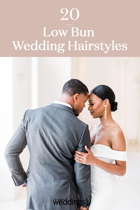 Wedding Guest Bun Hairstyles Short Hair, Slicked Back Bun Bride, Black Bride Hairstyles Updo Low Buns, Wedding Bun Black Women, Middle Part Bun Wedding, Bridal Slick Bun, Bridal Sleek Bun, Ballerina Bun Black Women, Slicked Back Bun Wedding Hair