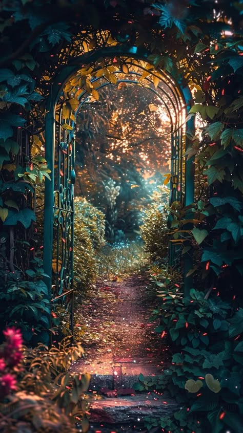 Enchanted Garden Gateway: A serene and captivating garden pathway, enveloped by lush #nature, leading to a world of wonder. #garden #archway #greenery #sunlight #path #aiart #aiphoto #stockcake ⬇️ Download and 📝 Prompt 👉 https://stockcake.com/i/enchanted-garden-gateway_638636_562212 Secret Garden Book Aesthetic, Enchanted Garden Aesthetic, Witchy Yard, Garden Enchanted, Gardens Aesthetic, Peaceful Images, Celestial Garden, Road Opener, Greek Garden