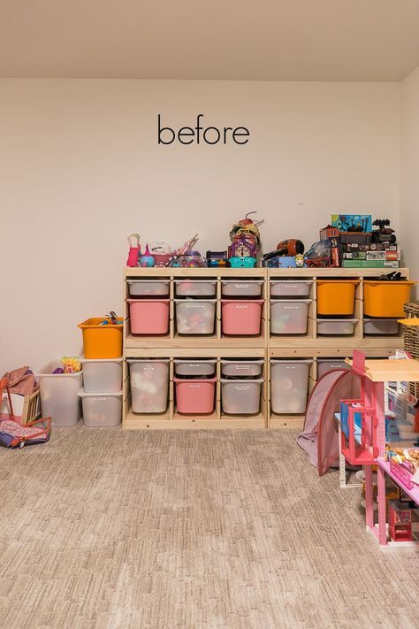 My Current House | So Much Better With Age Stacking Trofast, Playroom Wall Storage Ideas, Kids Toy Organization Small Spaces, Trofast Playroom Ideas, Basement Toy Organization, Small Bedroom Toy Storage Ideas, Best Toy Storage Ideas, Toy Closet Storage, How To Organize Playroom