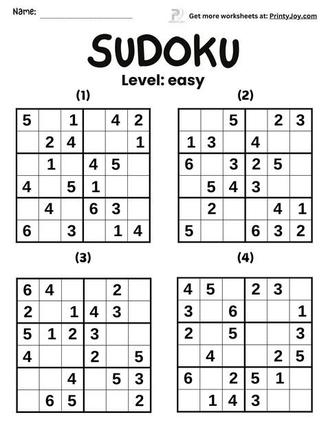 Easy Sudoku for Kids Free Printable 6×6 Easy Sudoku Printable, Logic Puzzles For Kids Free Printable, Soduko Printable Easy, Math Sudoku, Sudoku 4x4, Logic Puzzles For Kids, Printable Sudoku Puzzles, Sudoku Easy, Sudoku Printable