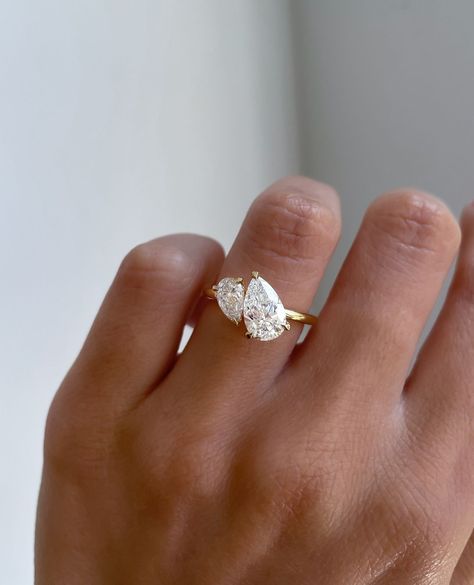 This ring goes viral every time we post it🤍 This gorgeous Toi et Moi engagement ring features two pear-cut stones side by side, with a… | Instagram Wedding Ring With 2 Stones, Engagement Ring With 2 Stones, 2 Stones Engagement Ring, Two Stone Pear Engagement Ring, Engagements Ring, Engagement Ring 2 Diamonds, 2 Diamond Engagement Rings, Two Diamonds Engagement Ring, Wedding Ring Two Stone